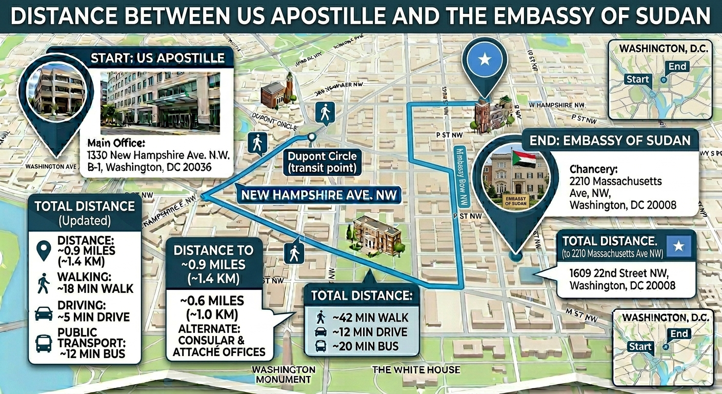 Map of Sudan Embassy Legalization Services in Washington D.C.